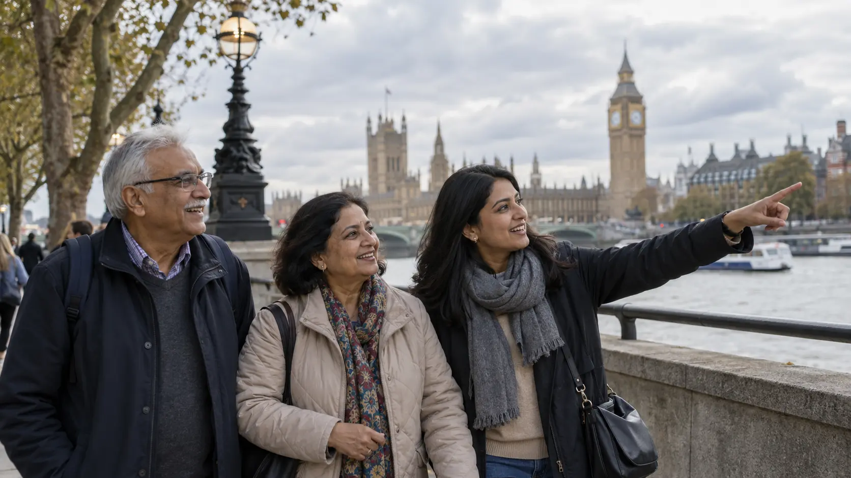 Parents visiting their adult daughter and sightseeing together in London